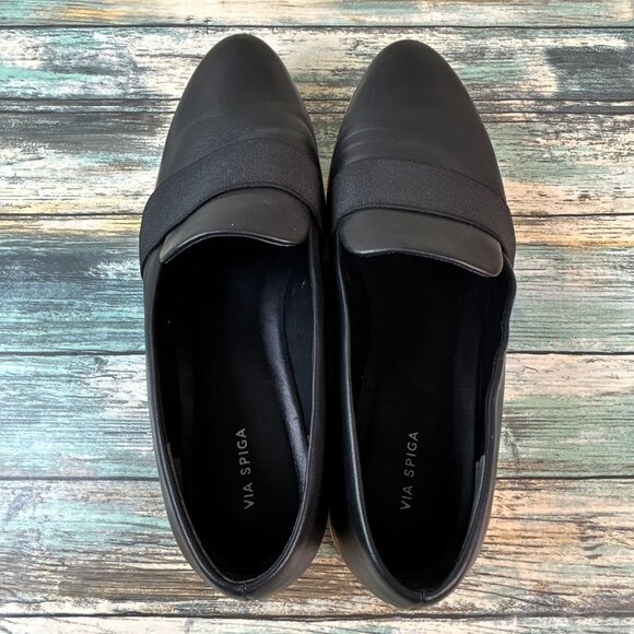 Via Spiga Loafer Womens 7.5M Black Leather Dress Comfort Shoe Wedge Heel Slip On - Picture 4 of 12